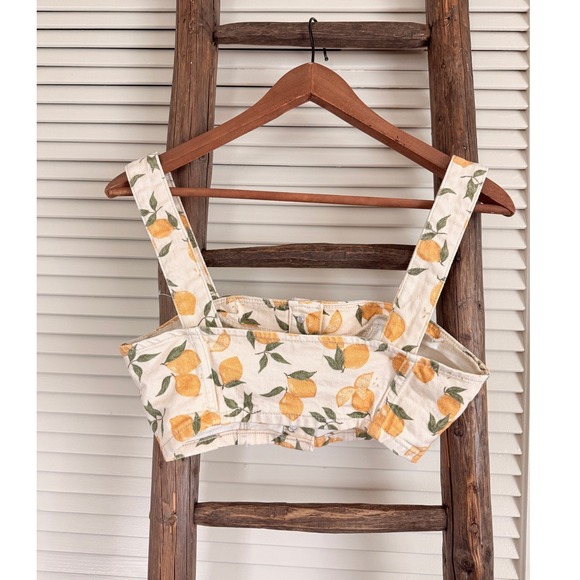 Reformation Jeans Lemon Print Bustier Crop Top Corset Style Size 0 - Picture 2 of 3
